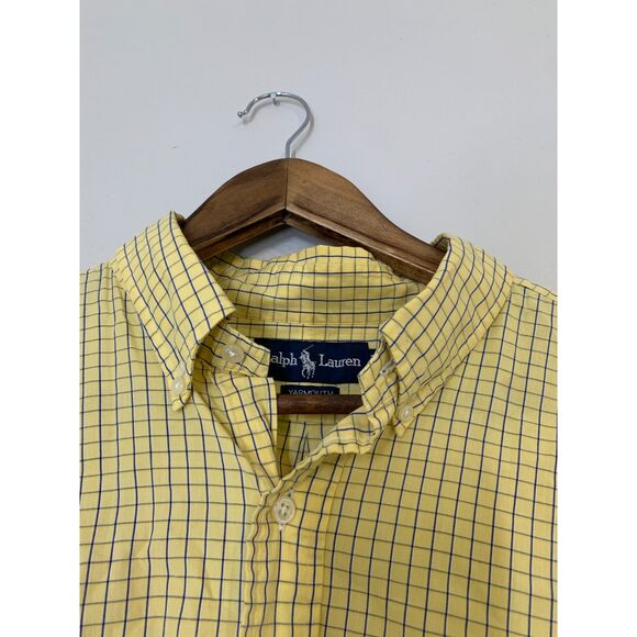 Ralph Lauren Yellow Blue Plaid Button Down Shirt Mens Sz 17.5 34/35 Yarmouth - Picture 2 of 9